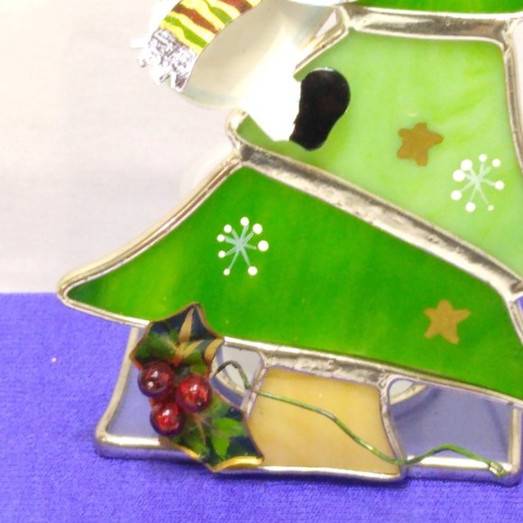 Snowman Christmas Tree Stained Glass Votive Silver Plated Item# 4003675 VTG - Picture 3 of 9